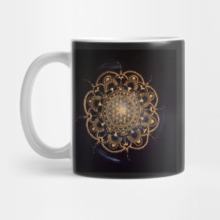 Flower of life mandala gold on black Mug